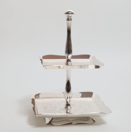 AR0082-Silver Plated 2 Tire Cake Stand Main Image